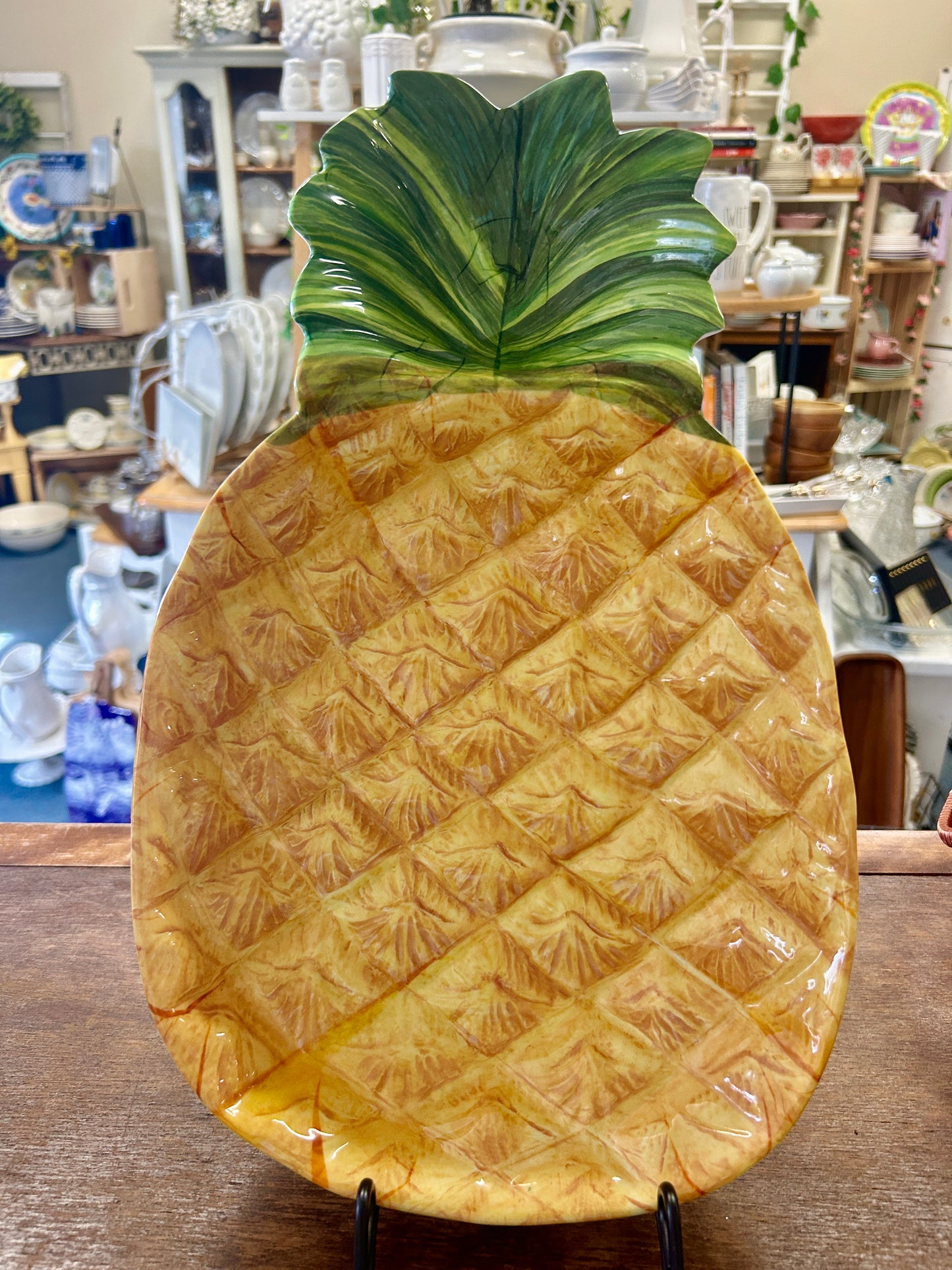 Yellow & Green  Melamine Pineapple 2 Section, 16"