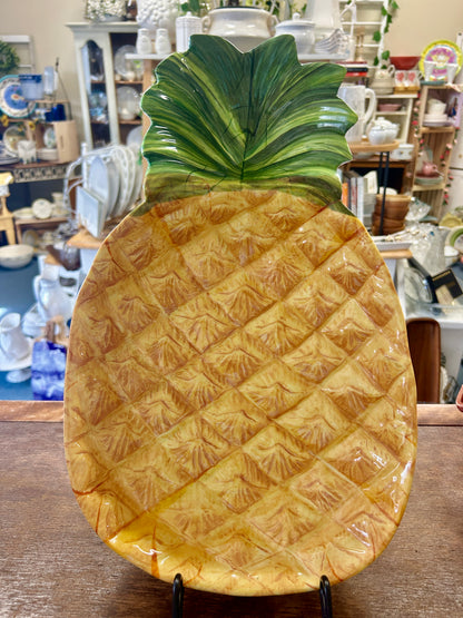 Yellow & Green  Melamine Pineapple 2 Section, 16"