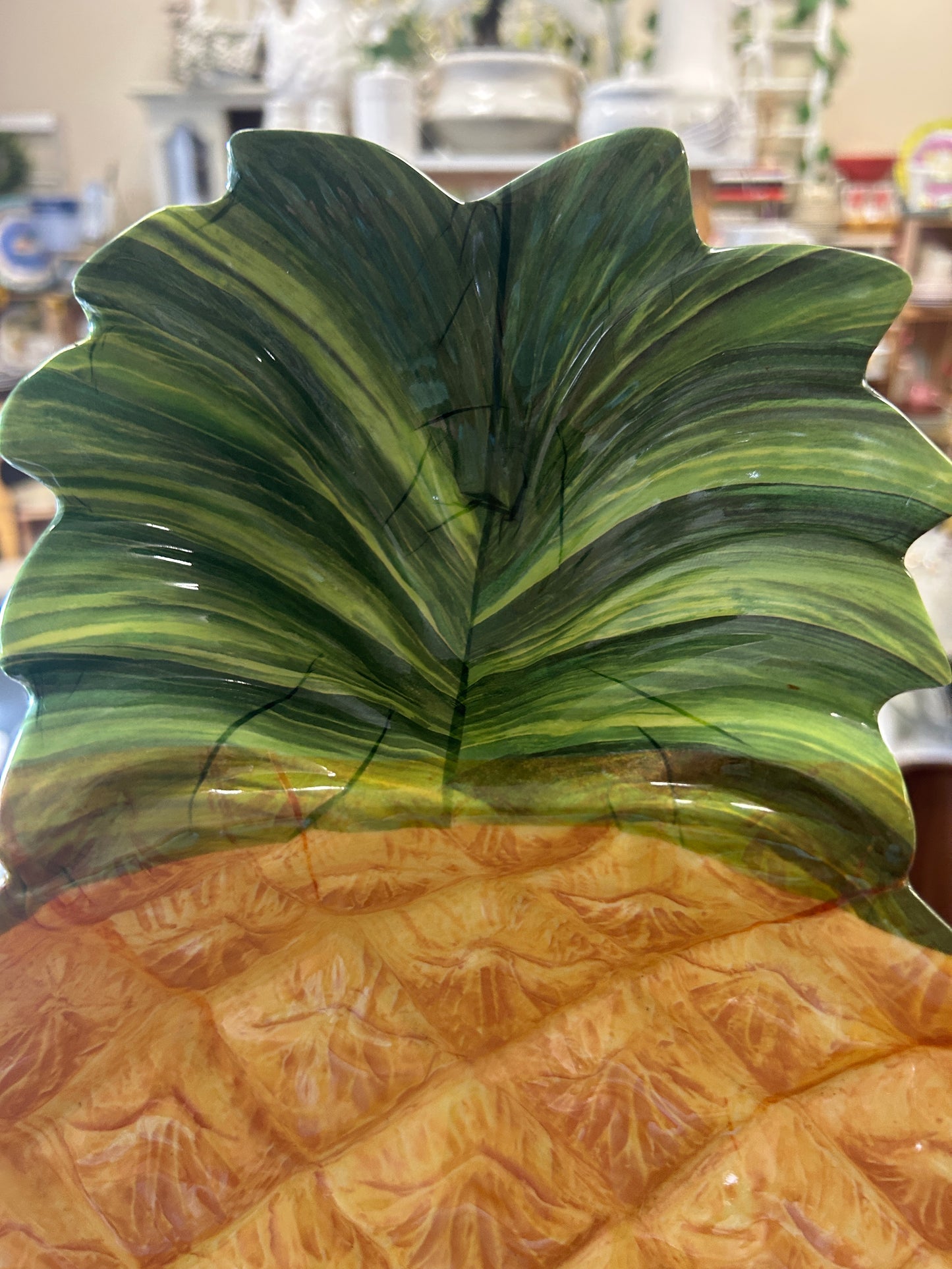 Yellow & Green  Melamine Pineapple 2 Section, 16"