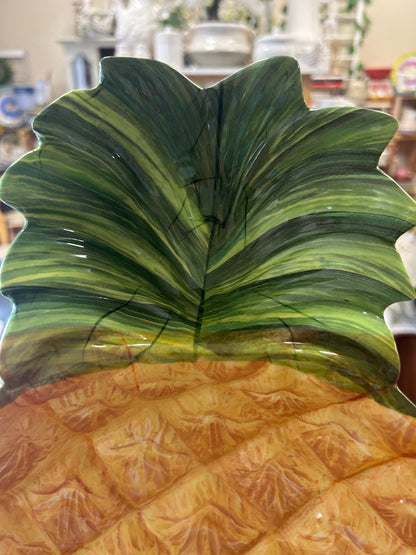 Yellow & Green  Melamine Pineapple 2 Section, 16"