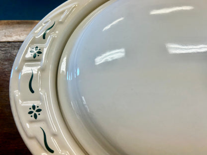 Green & White Longaberger 3 QT Oval Baker, 3 QT