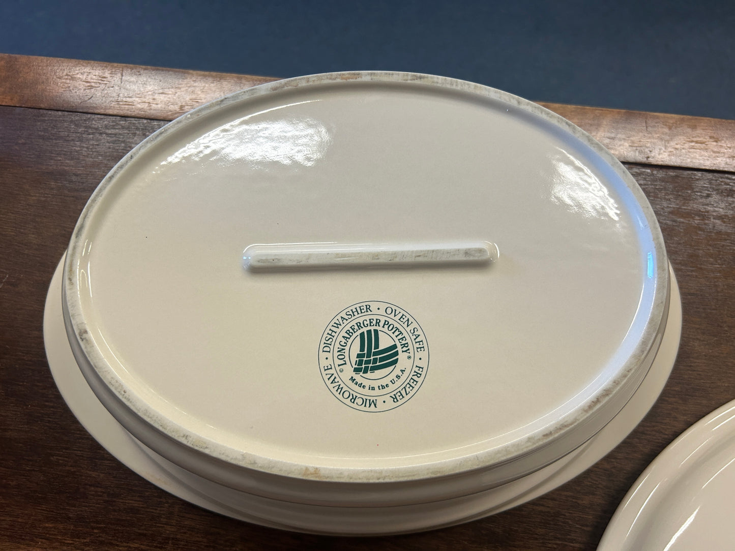 Green & White Longaberger 3 QT Oval Baker, 3 QT
