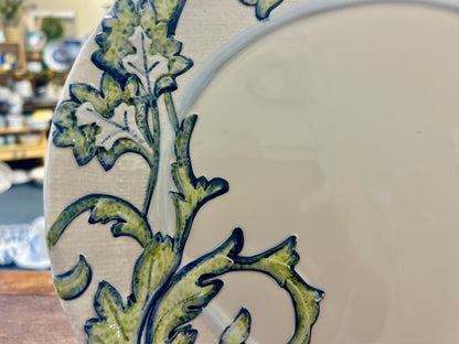 Green & White Fitz & Floyd Paloma Oval Platter, 13 1/2"
