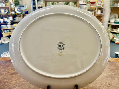 Green & White Fitz & Floyd Paloma Oval Platter, 13 1/2"