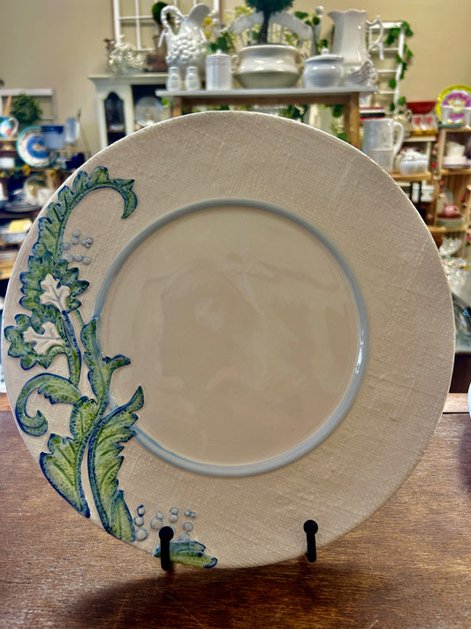 Green & White Fitz & Floyd Paloma Dinner Plate, 11"