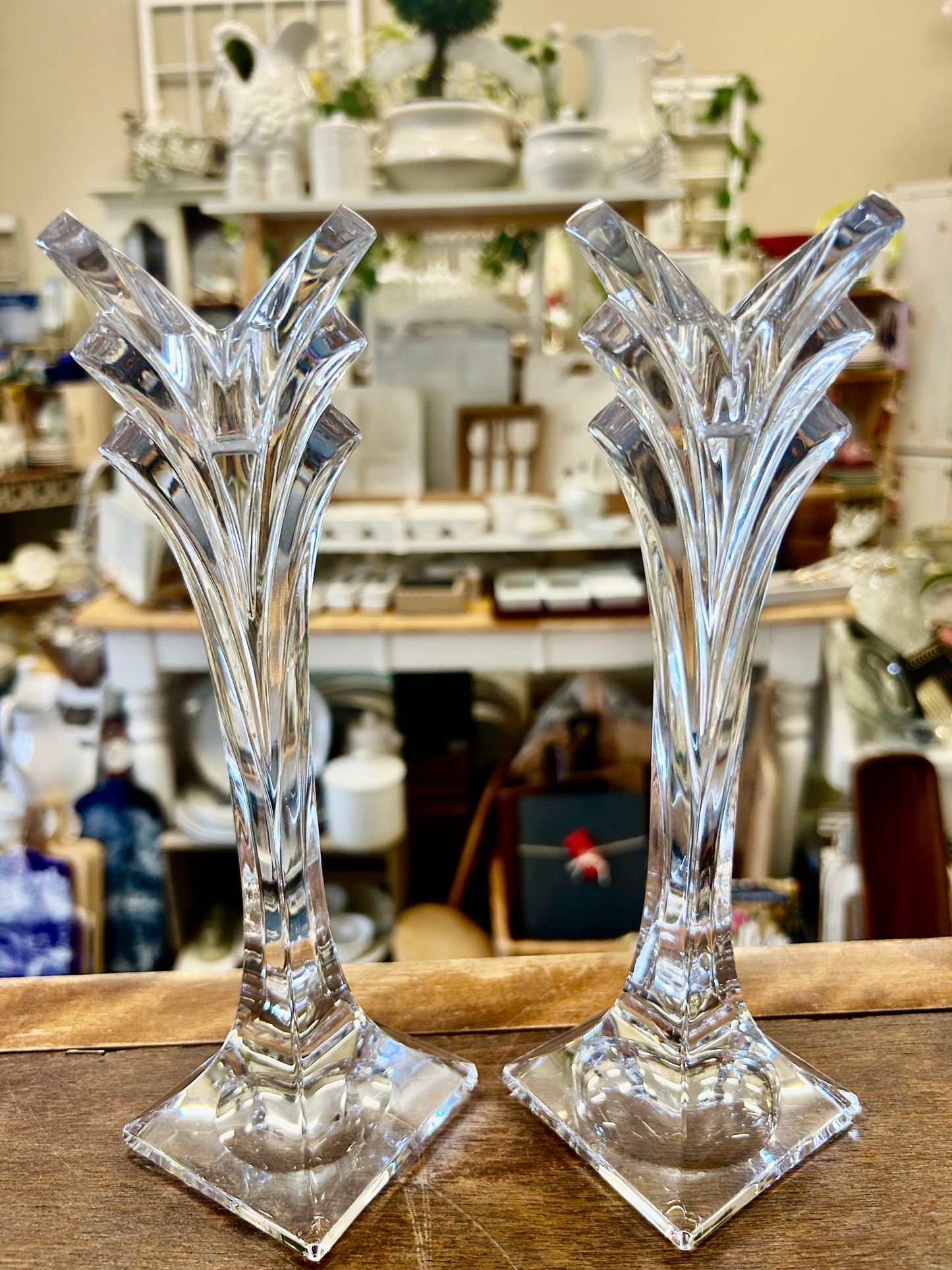 Clear Mikasa Deco Candleholders 2, 9 1/2"