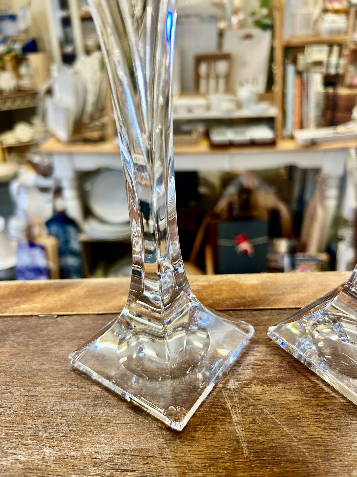 Clear Mikasa Deco Candleholders 2, 9 1/2"