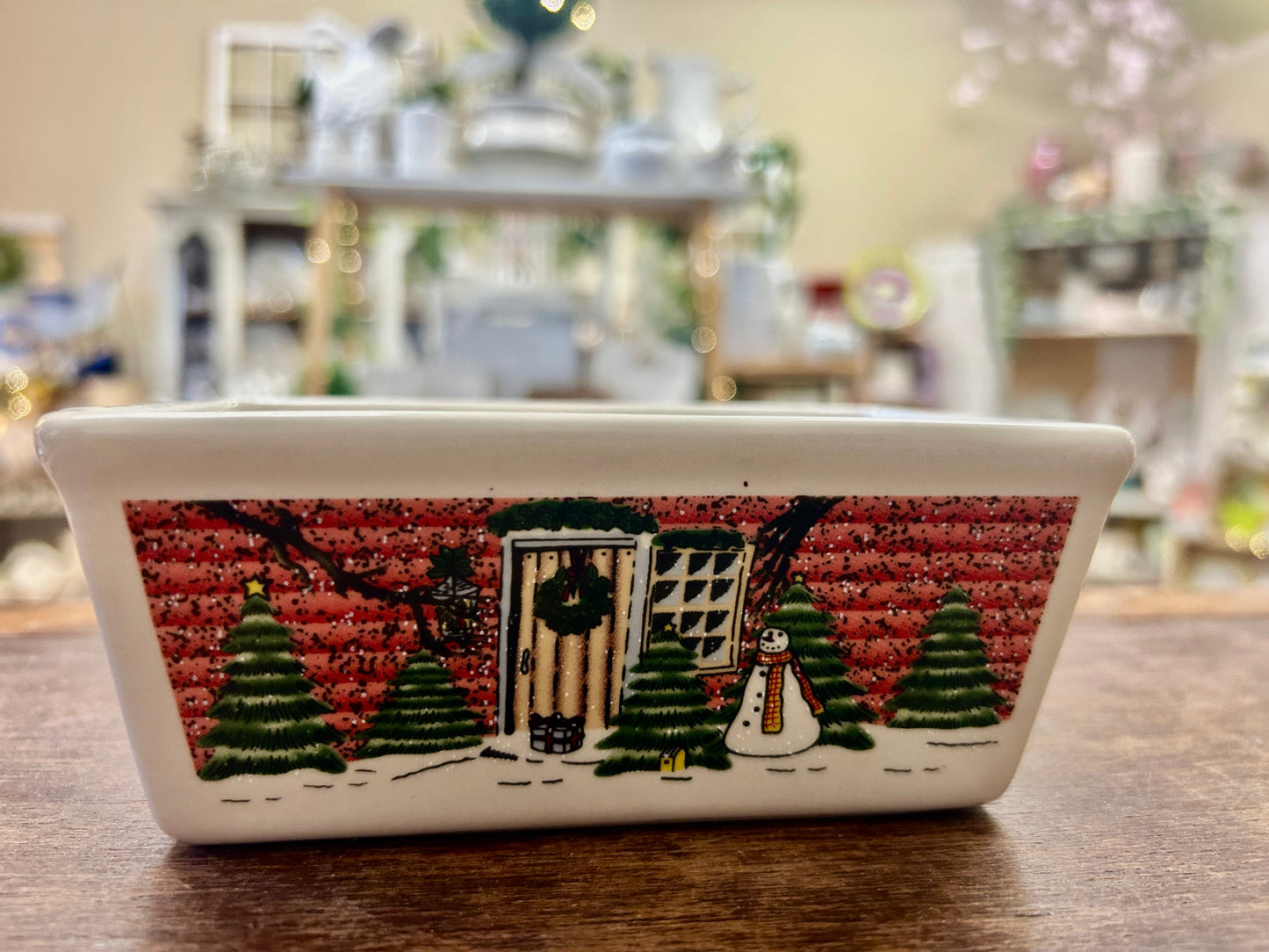Red Green White Nantucket Home Snowman Crock, 6 1/2"