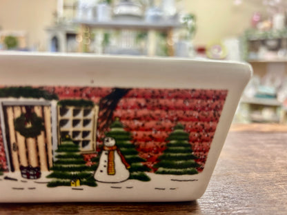 Red Green White Nantucket Home Snowman Crock, 6 1/2"