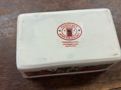 Red Green White Nantucket Home Snowman Crock, 6 1/2"