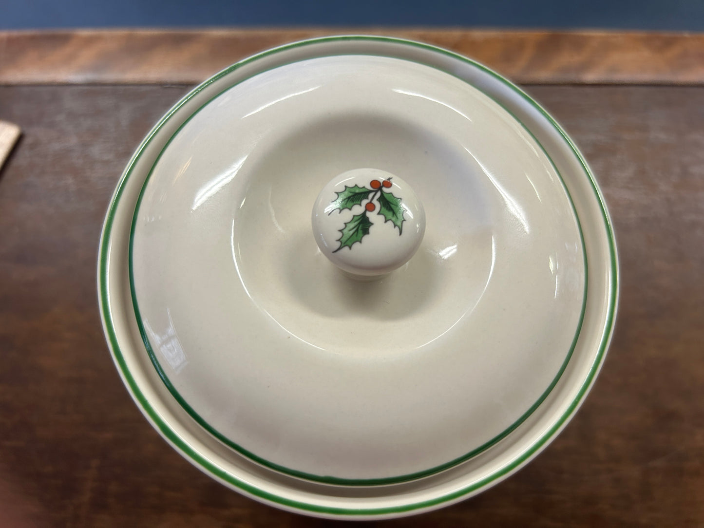 Red Green White Spode Christmas Tree Canister, 6 1/2"