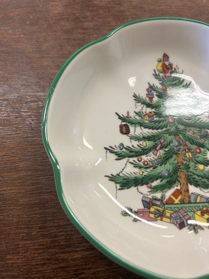 Red Green White Spode Christmas Tree Bowl England, 5"