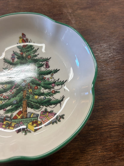Red Green White Spode Christmas Tree Bowl England, 5"