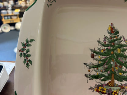 Red Green White Spode Christmas Tree Baker, 13"