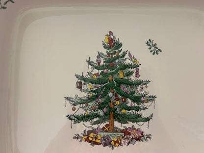 Red Green White Spode Christmas Tree Baker, 13"
