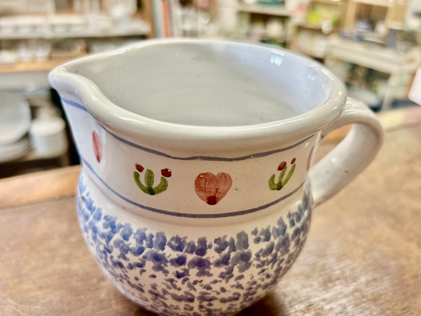 Blue & Pink  Pitcher Handmade Portugal, 4 3/4"
