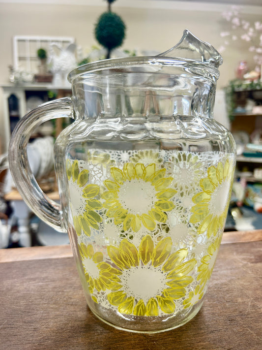 Anchor Hocking Vintage Yellow Flower Pitcher, 9"