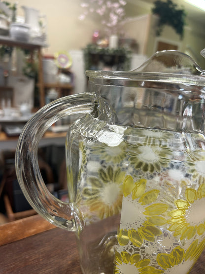 Anchor Hocking Vintage Yellow Flower Pitcher, 9"