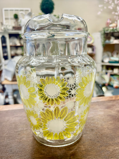 Anchor Hocking Vintage Yellow Flower Pitcher, 9"