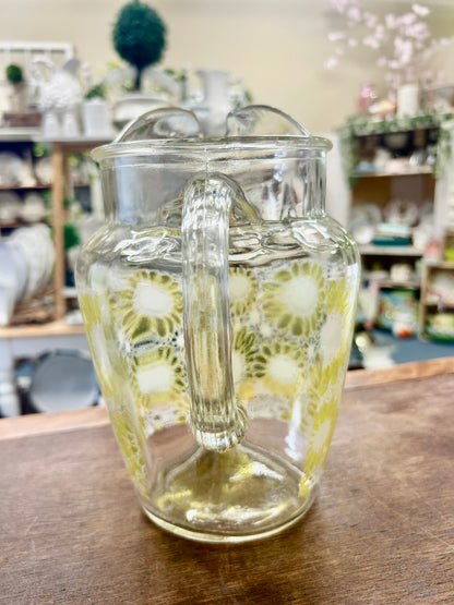 Anchor Hocking Vintage Yellow Flower Pitcher, 9"