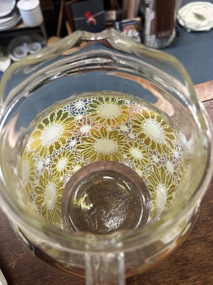 Anchor Hocking Vintage Yellow Flower Pitcher, 9"