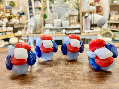 Red White Blue Kim Seybert NEW Stone Napkin Rings 4, 2 3/4"