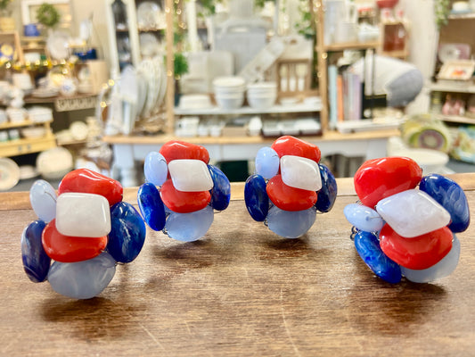 Red White Blue Kim Seybert NEW Stone Napkin Rings 4, 2 3/4"