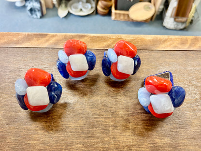 Red White Blue Kim Seybert NEW Stone Napkin Rings 4, 2 3/4"