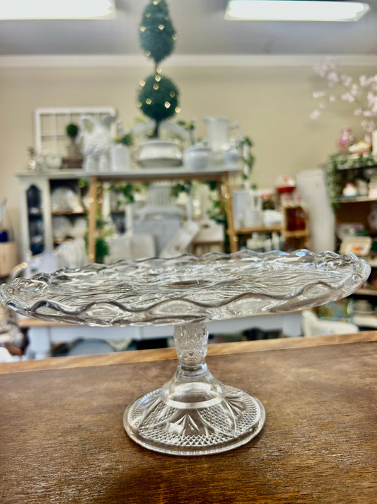 Clear Bryce Higbee Co Vintage Fleur de Lis Cake Stand, 9 1/2"