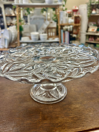 Clear Bryce Higbee Co Vintage Fleur de Lis Cake Stand, 9 1/2"