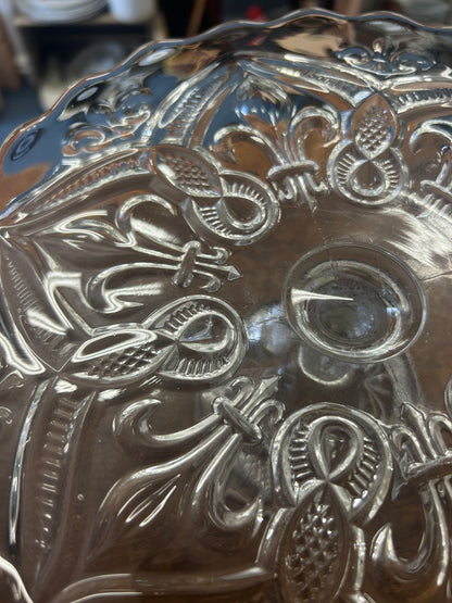 Clear Bryce Higbee Co Vintage Fleur de Lis Cake Stand, 9 1/2"