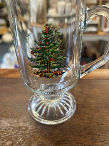 Red Green White Spode Christmas Tree Pedestal Mug, 5 3/4"