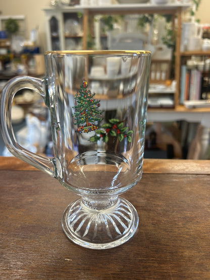 Red Green White Spode Christmas Tree Pedestal Mug, 5 3/4"