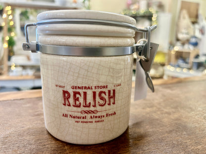 White Pottery Barn RARE Relish Canister, 4 1/2"