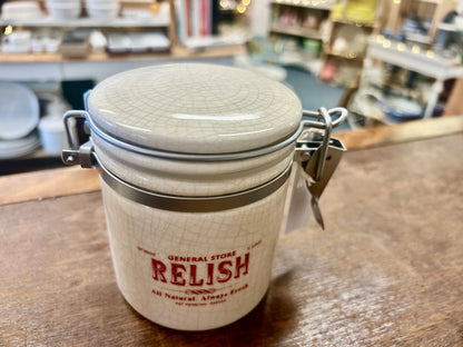 White Pottery Barn RARE Relish Canister, 4 1/2"