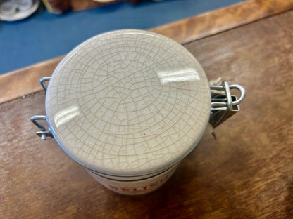 White Pottery Barn RARE Relish Canister, 4 1/2"