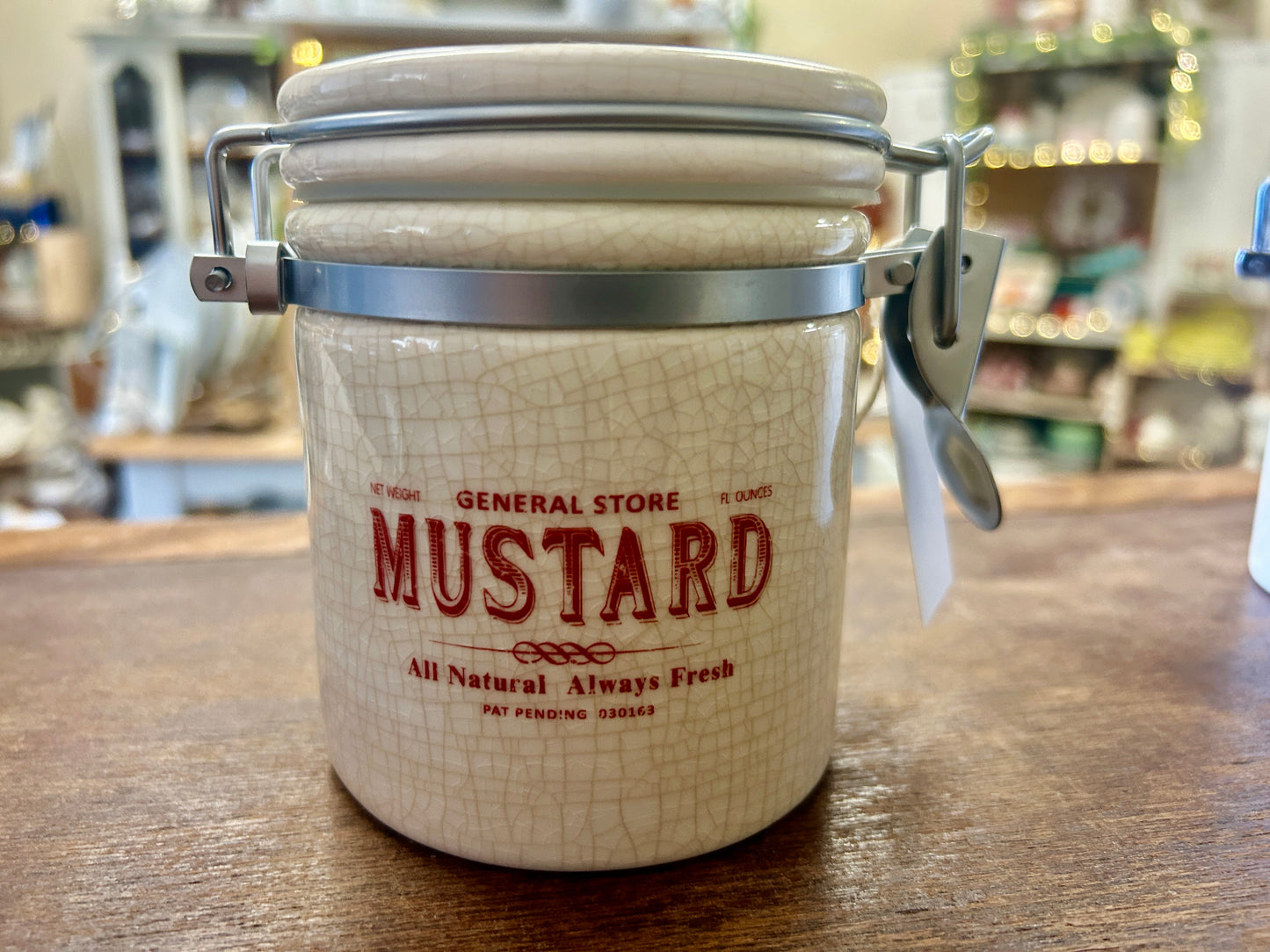 White Pottery Barn RARE Mustard Canister, 4 1/2"
