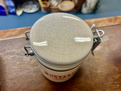 White Pottery Barn RARE Mustard Canister, 4 1/2"