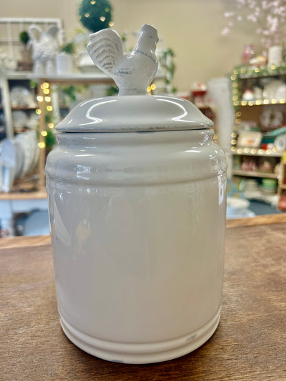 White Canister Rooster Lid