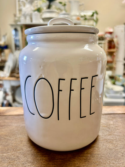 White Rae Dunn COFFEE Canister w/ Lid, 7 1/4"