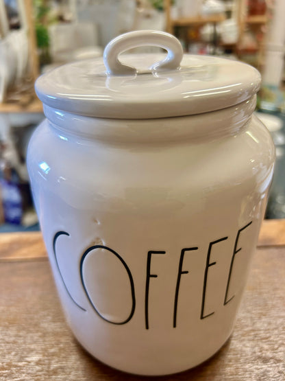 White Rae Dunn COFFEE Canister w/ Lid, 7 1/4"