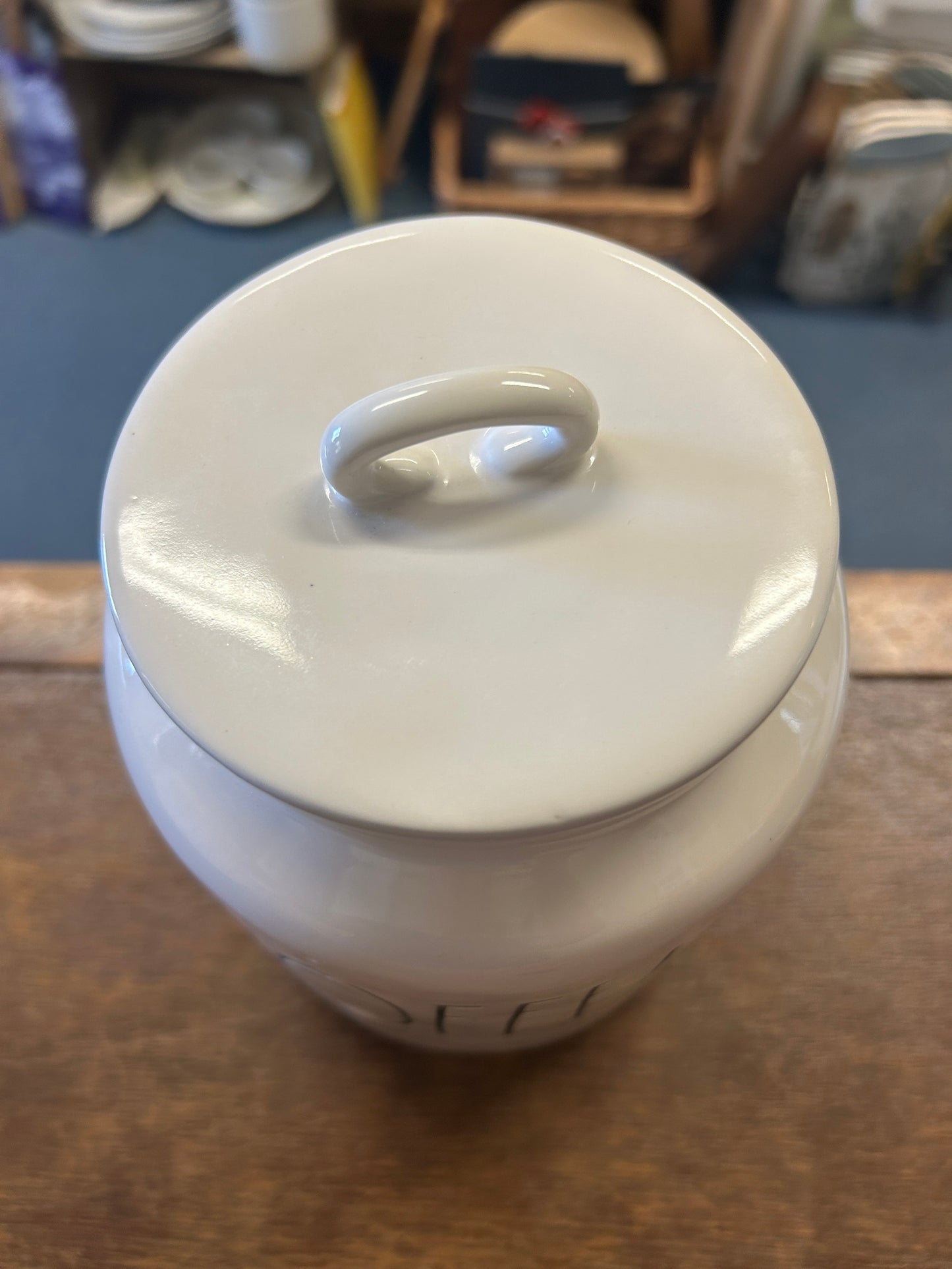 White Rae Dunn COFFEE Canister w/ Lid, 7 1/4"