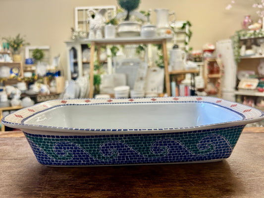 Blue & Green Dansk Mosaic Waves Rectangle, 11"