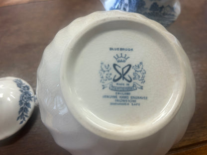 Blue & White Staffordshire Bluebrook Sugar & Creamer, 6"