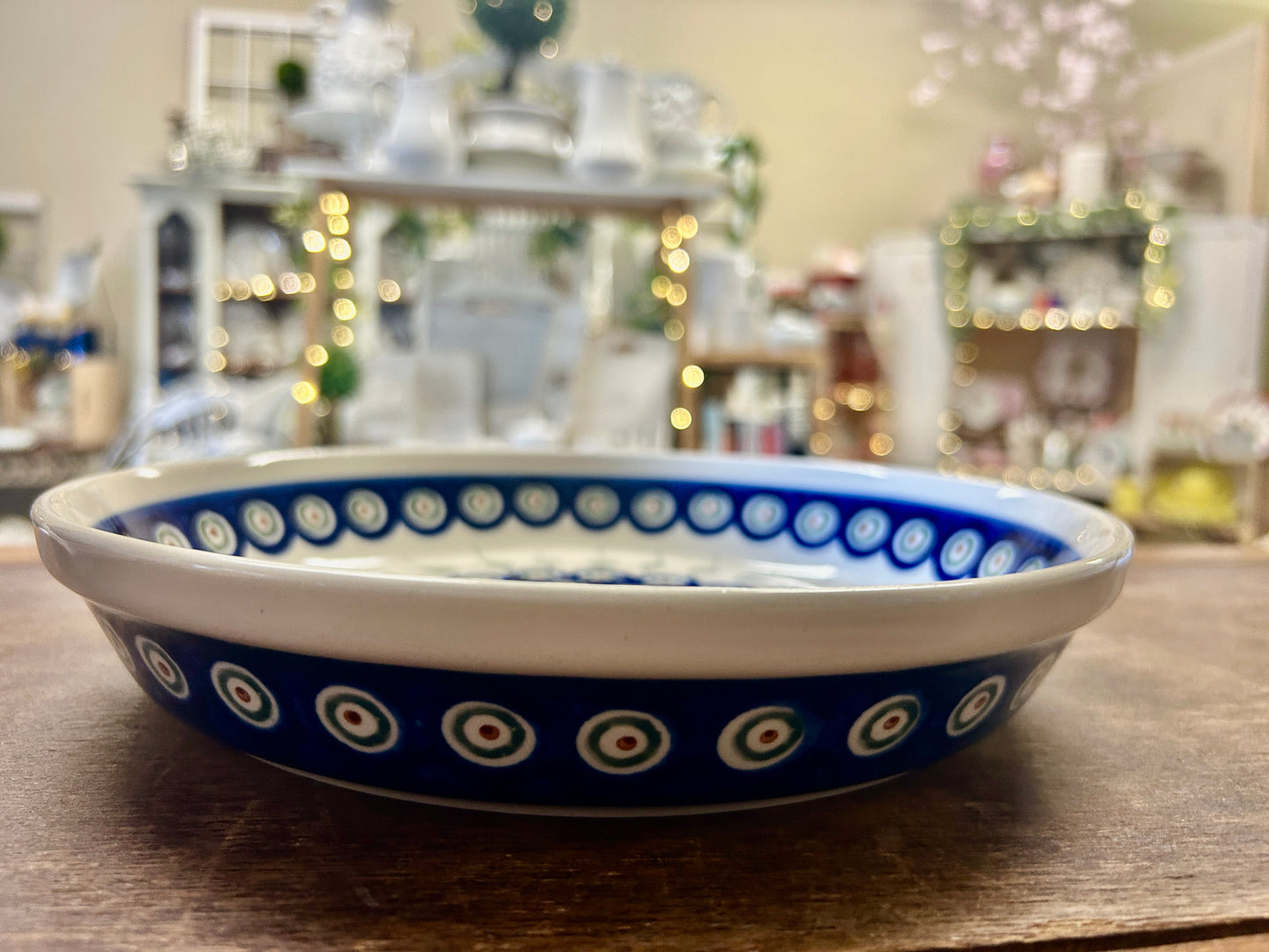 Blue & Green Boleslawiec Polish Pottery Pie Plate, 9 3/4"