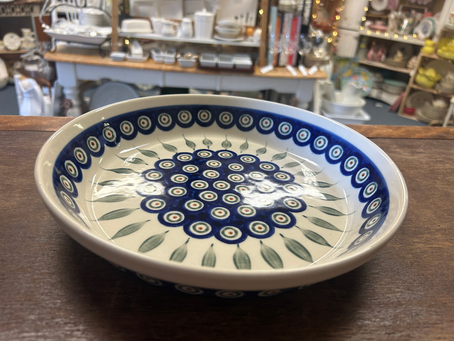 Blue & Green Boleslawiec Polish Pottery Pie Plate, 9 3/4"