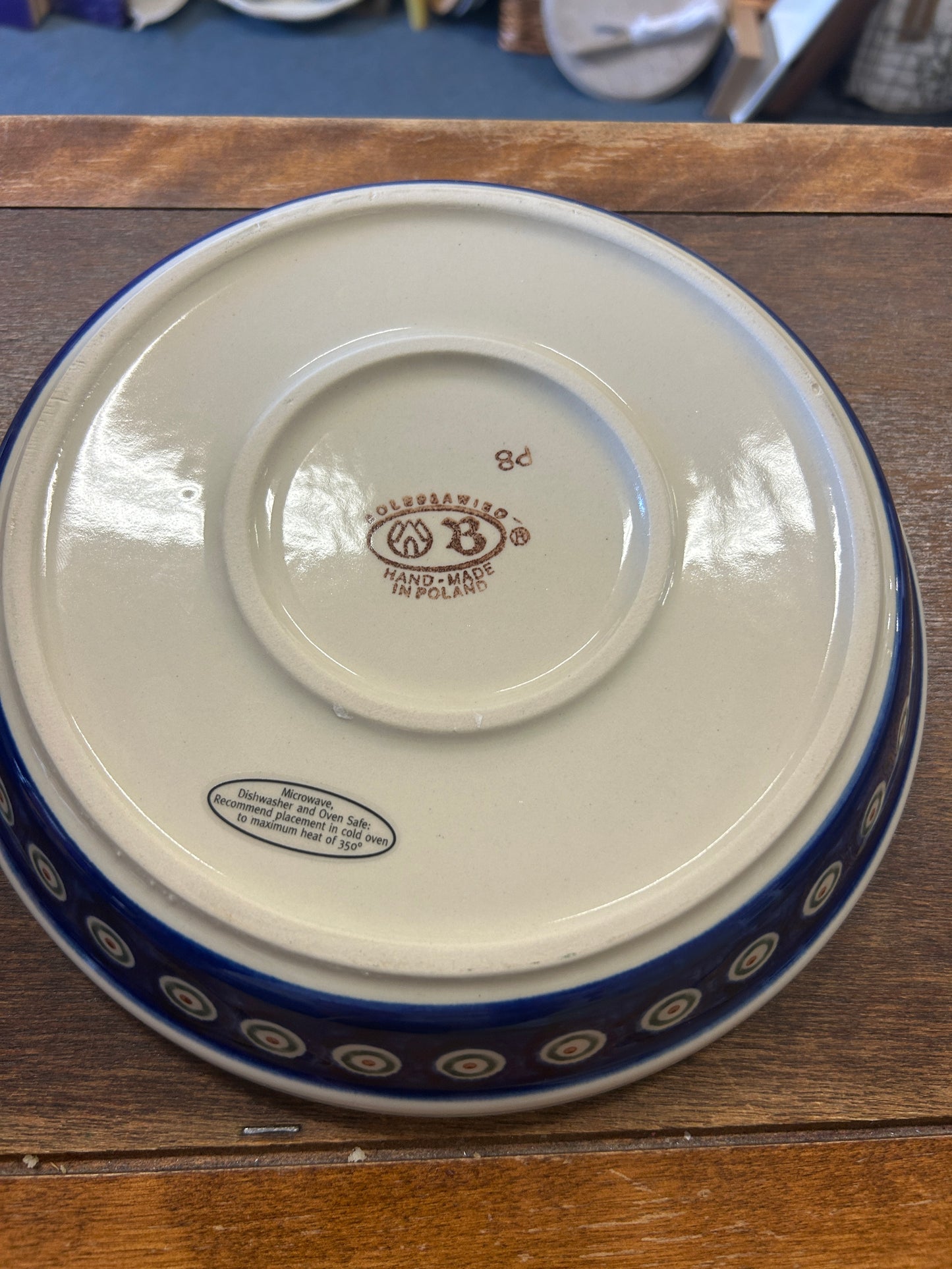 Blue & Green Boleslawiec Polish Pottery Pie Plate, 9 3/4"