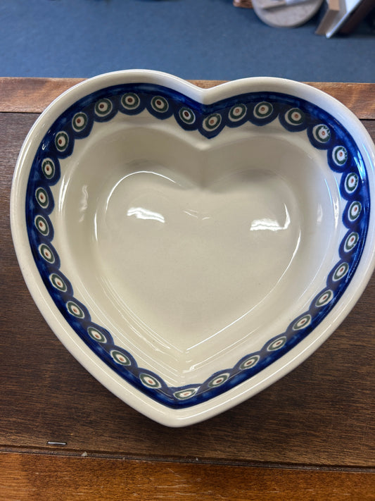 Blue & Green Boleslawiec Polish Pottery Heart Bowl, 8 1/2"