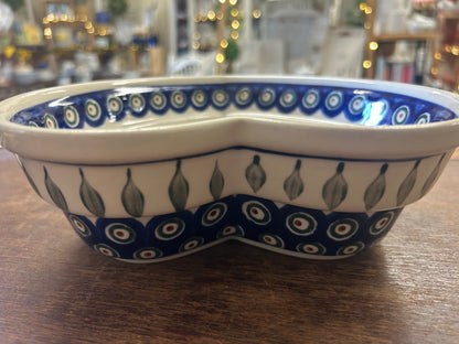 Blue & Green Boleslawiec Polish Pottery Heart Bowl, 8 1/2"
