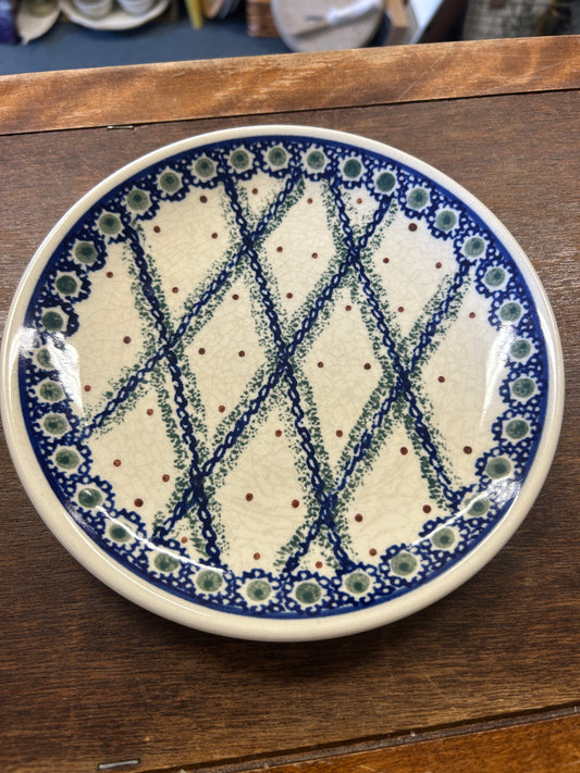 Blue & Green Boleslawiec Polish Pottery Lattice Plate, 7 3/4"